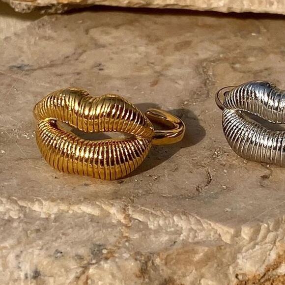 Stainless Steel Lip Resizable Ring Gold Plated Hip Hop Trendy - Picture 7 of 16